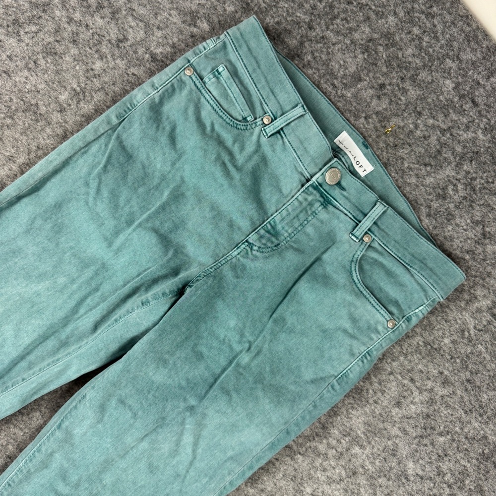 LOFT Modern Skinny Crop Jeans Teal Green Raw Hem Size 27 4